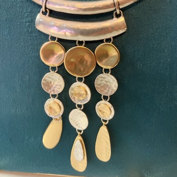 Chico’s Bib Statement Necklace Gold Silver Mixed Metals 18 Inches New With Tags - Picture 5 of 6